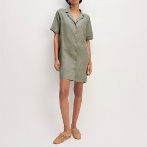 EVERLANE Linen Shirtdress XXS Oversized Sage Green European Flax Minimalist